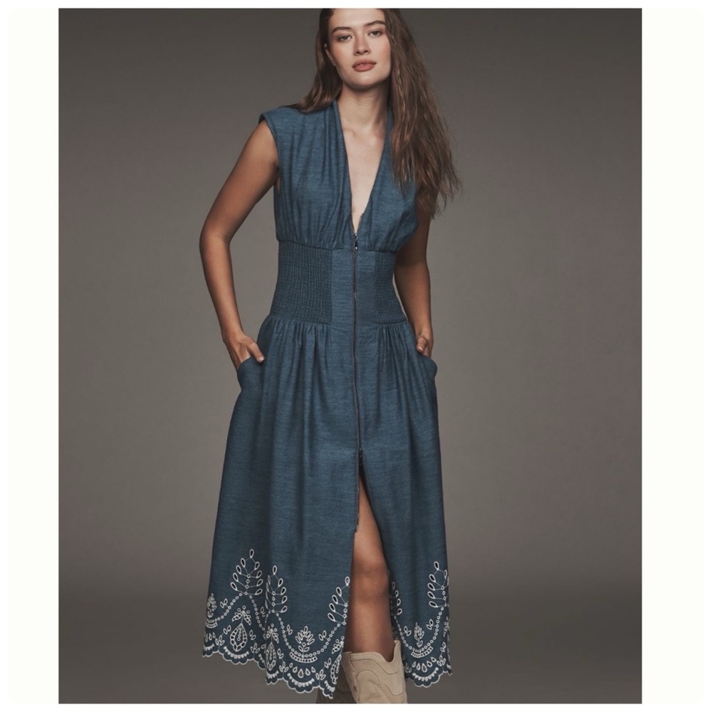 NWT Anthropologie The Tommie Denim Eyelet Trim Dress, M - Picture 12 of 13